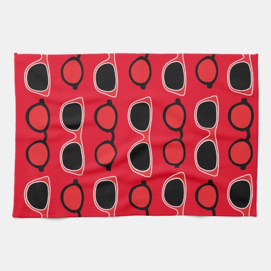 Black Red Sunglasses Pattern Geschirrtuch (Horizontal)
