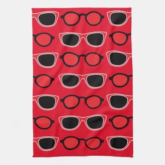 Black Red Sunglasses Pattern Geschirrtuch (Vertikal)