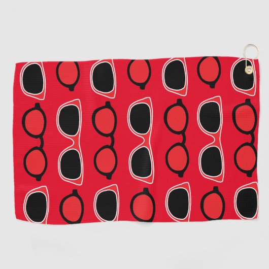 Black Red Sunglasses Pattern Golfhandtuch (Horizontal)