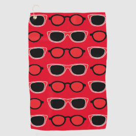 Black Red Sunglasses Pattern Golfhandtuch