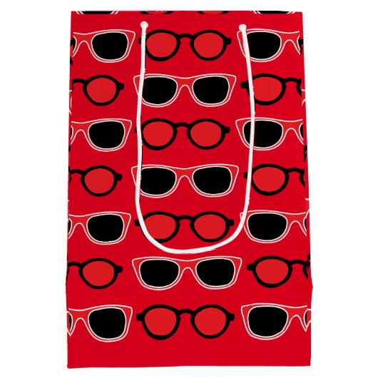 Black Red Sunglasses Pattern Mittlere Geschenktüte (Rückseite)