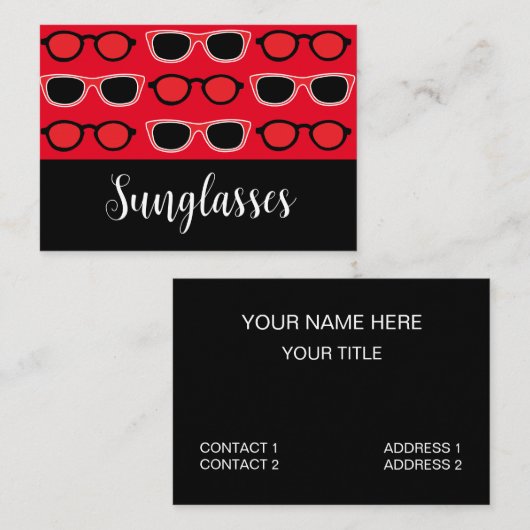 Black Red Sunglasses Pattern Visitenkarte (Vorne/Hinten)