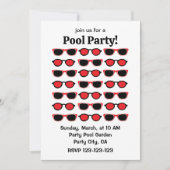 Black Red Sunglasses Summer Pool Party Einladung (Vorderseite)