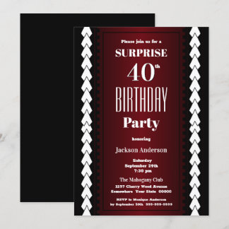 Black Red Surprise 40. Geburtstag Party Einladung