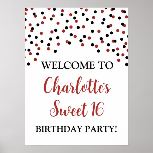 Black Red Sweet 16 Birthday Custom 18x24 Poster (Vorne)