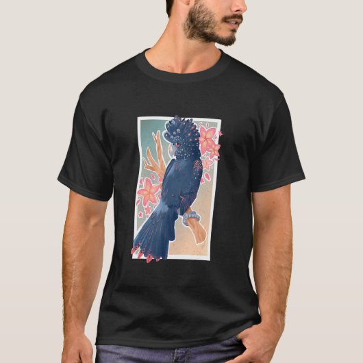 Black Red Tailed Cockatoo Parrot Bird with Plumeri T-Shirt (Vorderseite)