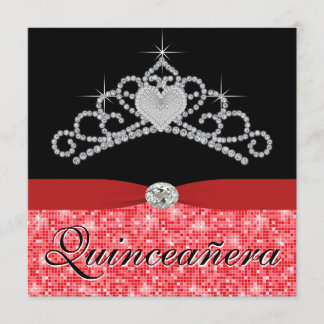 Black Red Tiara Black Red Quinceanera Einladung