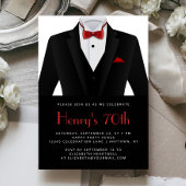 Black Red Tuxedo Mens 70th Birthday Party Einladung