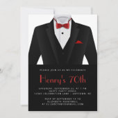 Black Red Tuxedo Mens 70th Birthday Party Einladung (Vorderseite)