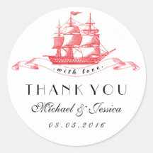 Black Red Vintag Ship Wedding Vielen Dank Sticker