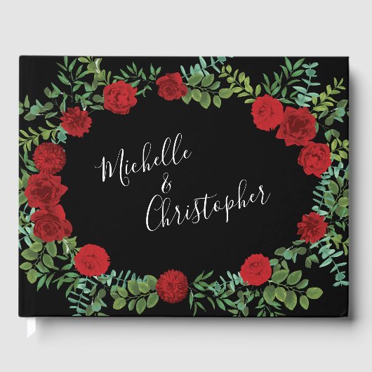 Black Red Wedding Gothic Rose Gästebuch (Vorderseite)