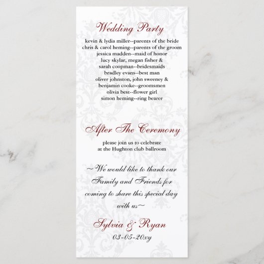 Black Red Wedding Programm (Rückseite)