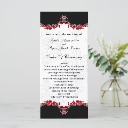 Black Red Wedding Programm (Stehend Vorderseite)