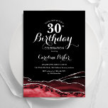 Black Red White Agate 30. Geburtstag Einladung<br><div class="desc">Schwarz,  Rot,  Weiß und Silber ergehen 30. Geburtstag Party Einladung. Elegantes modernes Design mit Aquarellfarben-marmorgeode Hintergrund,  Imitats Glitzer Silber und Typografie Skript-Schriftart. Die trendige Einladungskarte eignet sich perfekt für eine stilvolle Damenfeier. Gedruckte Zazzle-Einladungen oder Sofortdownload digitaler Druckvorlage.</div>