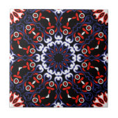 Black Red White Blue Ethnic Boho Mosaik Muster Fliese (Vorderseite)