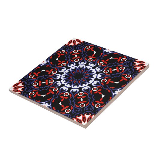 Black Red White Blue Ethnic Boho Mosaik Muster Fliese (Seite)