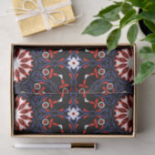 Black Red White Blue Ethnic Boho Mosaik Muster Seidenpapier (Geschenk)