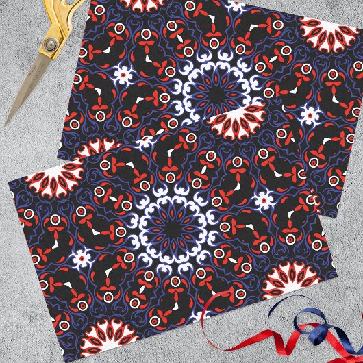 Black Red White Blue Ethnic Boho Mosaik Muster Seidenpapier