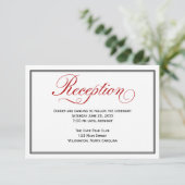 Black Red White Calligraphy Wedding Reception Card Begleitkarte (Stehend Vorderseite)