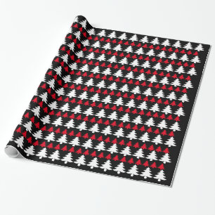 Black Red & White Christmas Tree Wrapping Paper Geschenkpapier