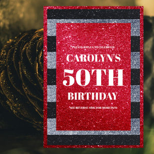 Black Red White Glitzern Birthday Party Einladung