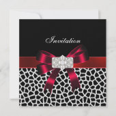 Black Red White Jewel Bow Einladung Tier Print (Vorderseite)