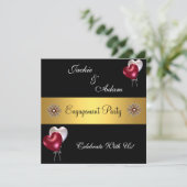 Black Red White Liebe Balloons der Engagement Part Einladung (Stehend Vorderseite)