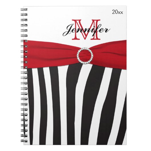 Black Red White Zebra Strip Notebook Notizblock (Vorderseite)