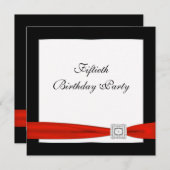 Black Red Womans 50. Geburtstagsparty Einladung (Vorne/Hinten)