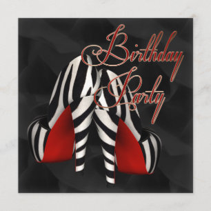 Black Red Zebra High Heel Shoe Geburtstagsparty Einladung