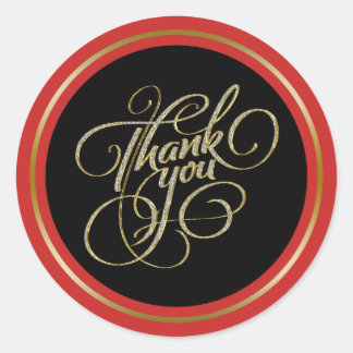 Black & RedFrame Vielen Dank für Ihre Typografie Runder Aufkleber
