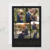 Black Refined Minimalist 5-Photo Collage Wedding  Save The Date (Vorderseite)