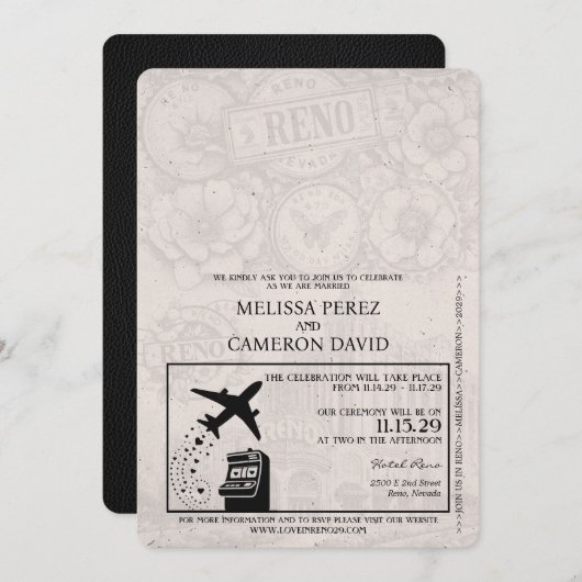 Black Reno Passport Hochzeitseinladung Einladung (Vorne/Hinten)