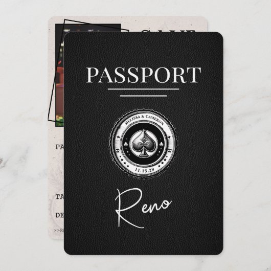 Black Reno Passport Save the Date (Vorne/Hinten)