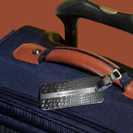 Black Reptile Digital Leather Silver Metal Gepäckanhänger