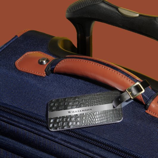 Black Reptile Digital Leather Silver Metal Gepäckanhänger