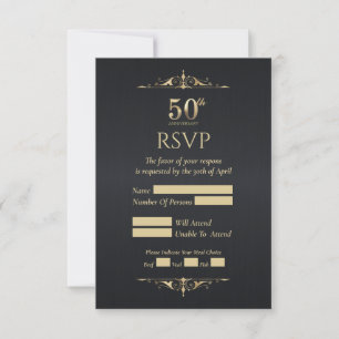 Black Response Card zum 50. Hochzeitstag RSVP Karte