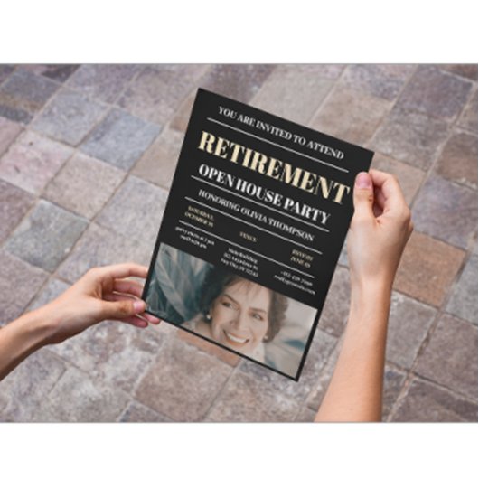 Black Retirement Open House Party Einladung Flyer