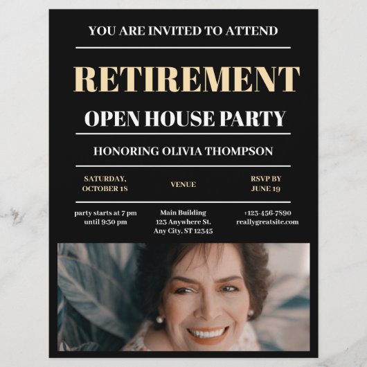 Black Retirement Open House Party Einladung Flyer (Vorne)
