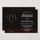 Black Retirement Wine Glass Party Einladung (Vorne/Hinten)