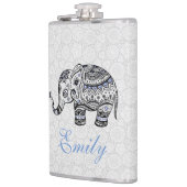 Black Retro Blume & Elephant Blue Diamonds Flachmann (Links)