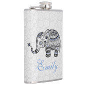 Black Retro Blume & Elephant Blue Diamonds Flachmann (Rechts)