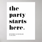 Black Retro Bold The Party Starts Here Wedding Poster (Vorne)