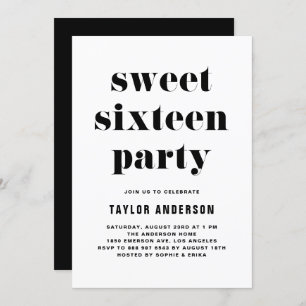 Black Retro Bold Typografie Sweet 16 Geburtstag Einladung
