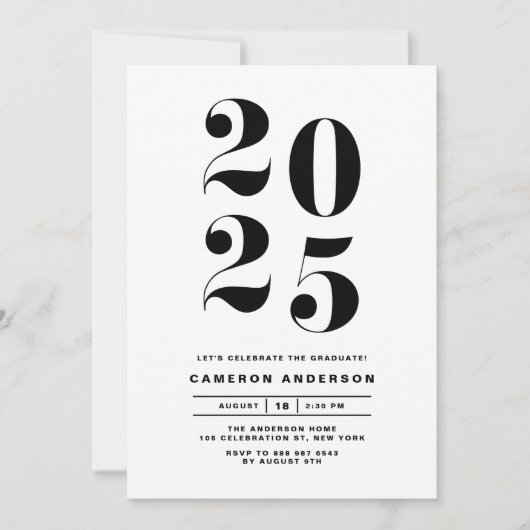 Black Retro Bold Typografy 2025 Abschluss Einladung (Vorderseite)