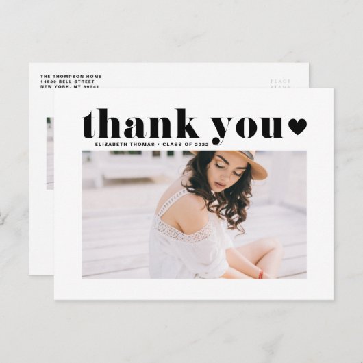 Black Retro Bold Typografy Abschluss Danke Postkarte (Vorne/Hinten)