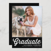 Black Retro Bold Typografy Foto Abschluss Einladung (Vorne/Hinten)