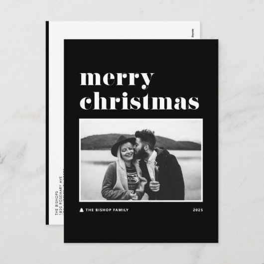 Black Retro Bold Typografy Foto Frohe Weihnachten (Vorne/Hinten)