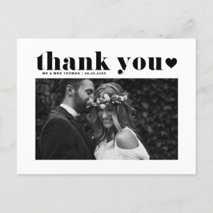 Black Retro Bold Typografy Wedding Danke Postkarte