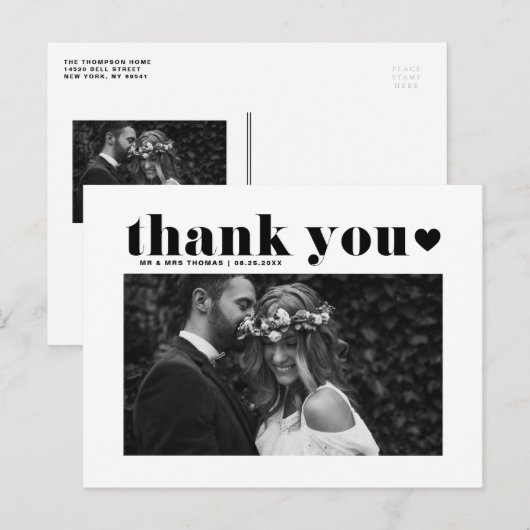 Black Retro Bold Typografy Wedding Danke Postkarte (Vorne/Hinten)